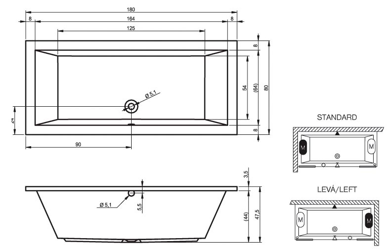 Riho Lusso 180 Ванна акриловая 180x80