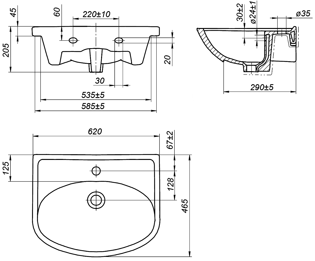 Cersanit Erica S-UM-ERI60/1-w Раковина мебельная 620х465