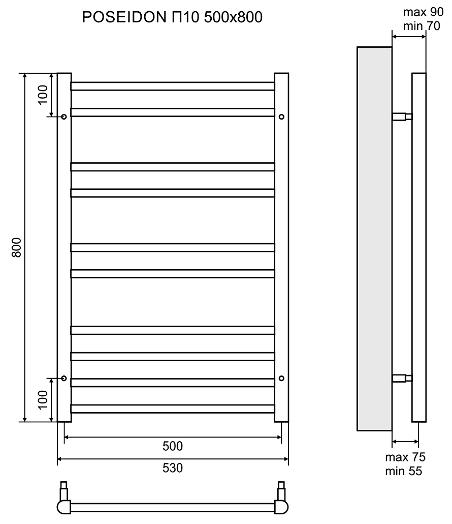 Lemark Poseidon LM42810 Полотенцесушитель водяной 500x800