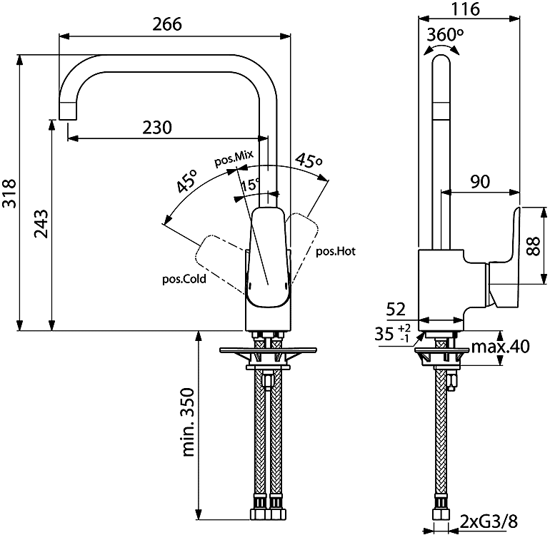 Ideal Standard CeraPlan III B0725AA  Смеситель кухонный высокий