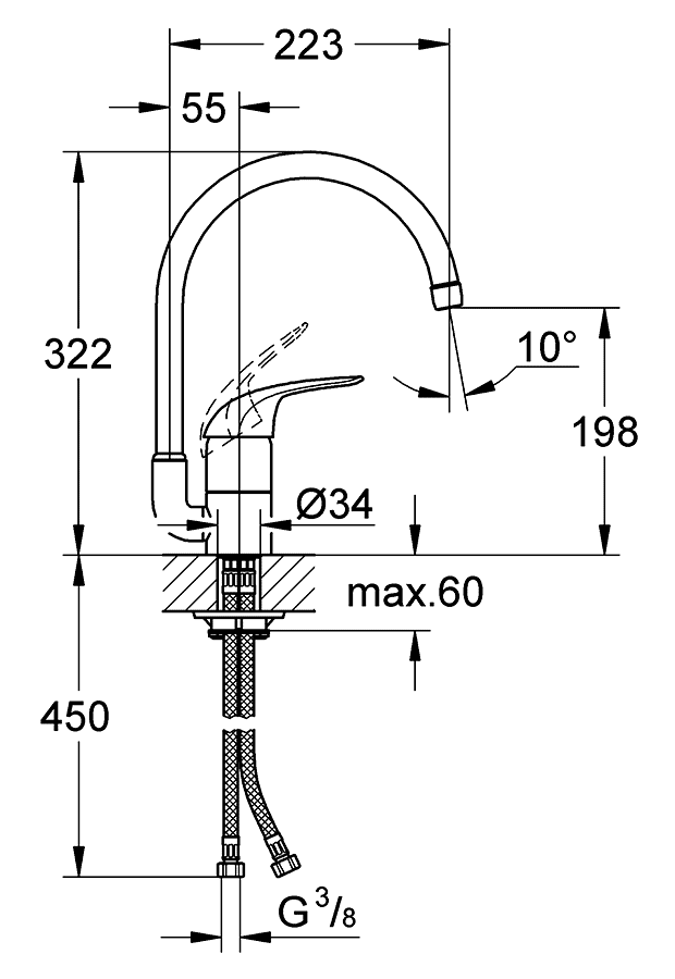 Grohe Euroeco 32752 000 Смеситель кухонный высокий