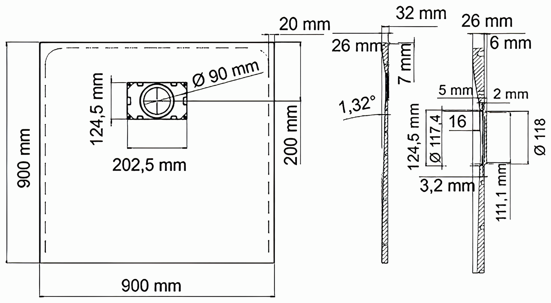 WasserKraft Elbe 74T03 Душевой поддон 900x900 (чёрный)