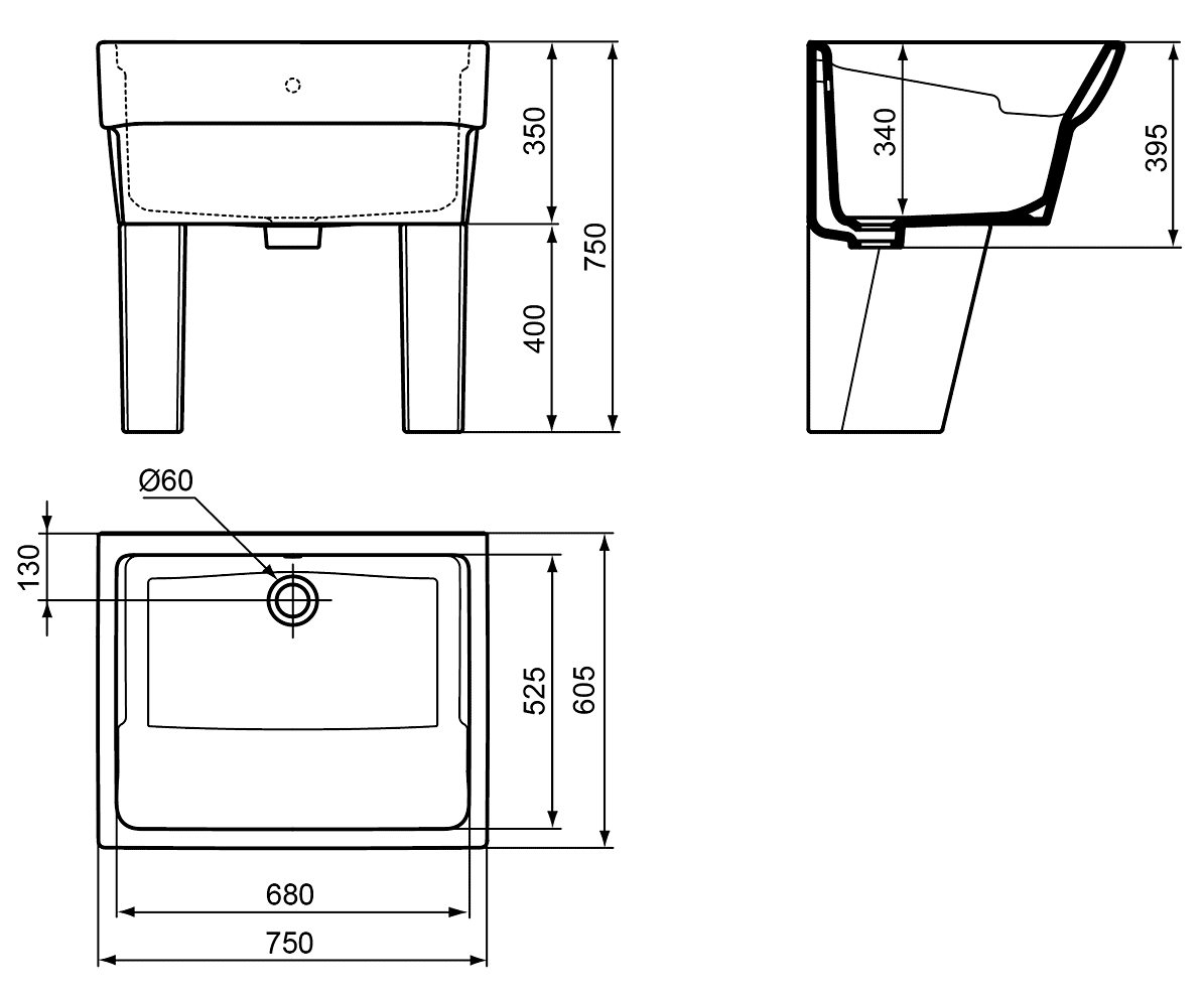 Ideal Standard Messico Due J085600/J332400 Хозяйственная мойка 750x610 на ножках