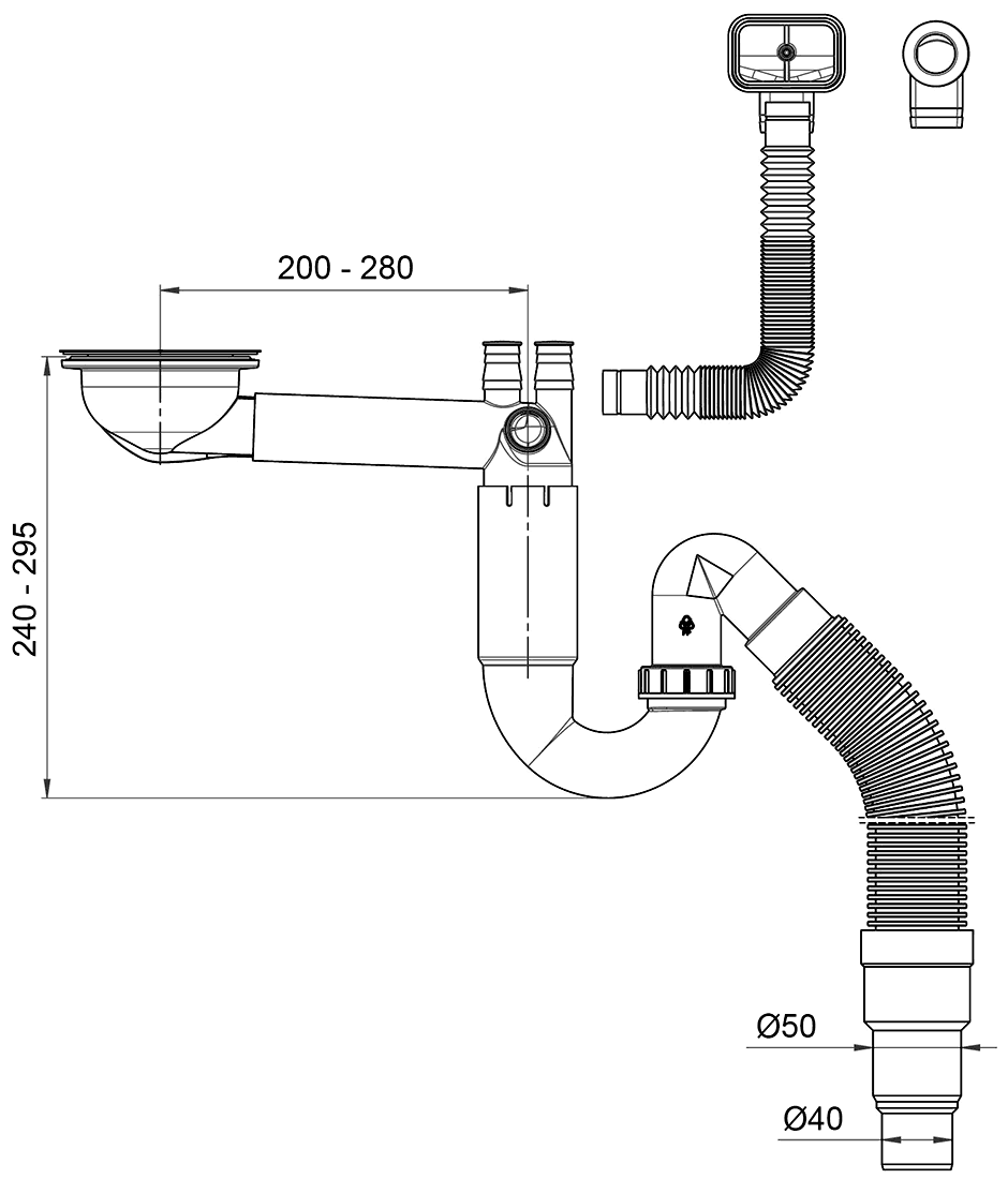 Prevex P-loc PL1-D9CF5-SANT-01 Сифон для мойки DN114 гофрированный выпуск