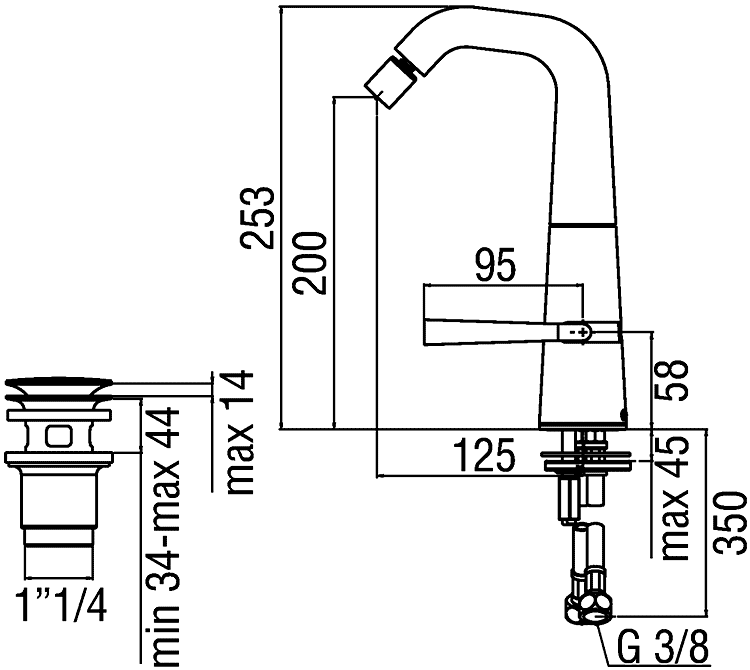 Nobili Likid LK00119/2  Смеситель для биде с донным клапаном