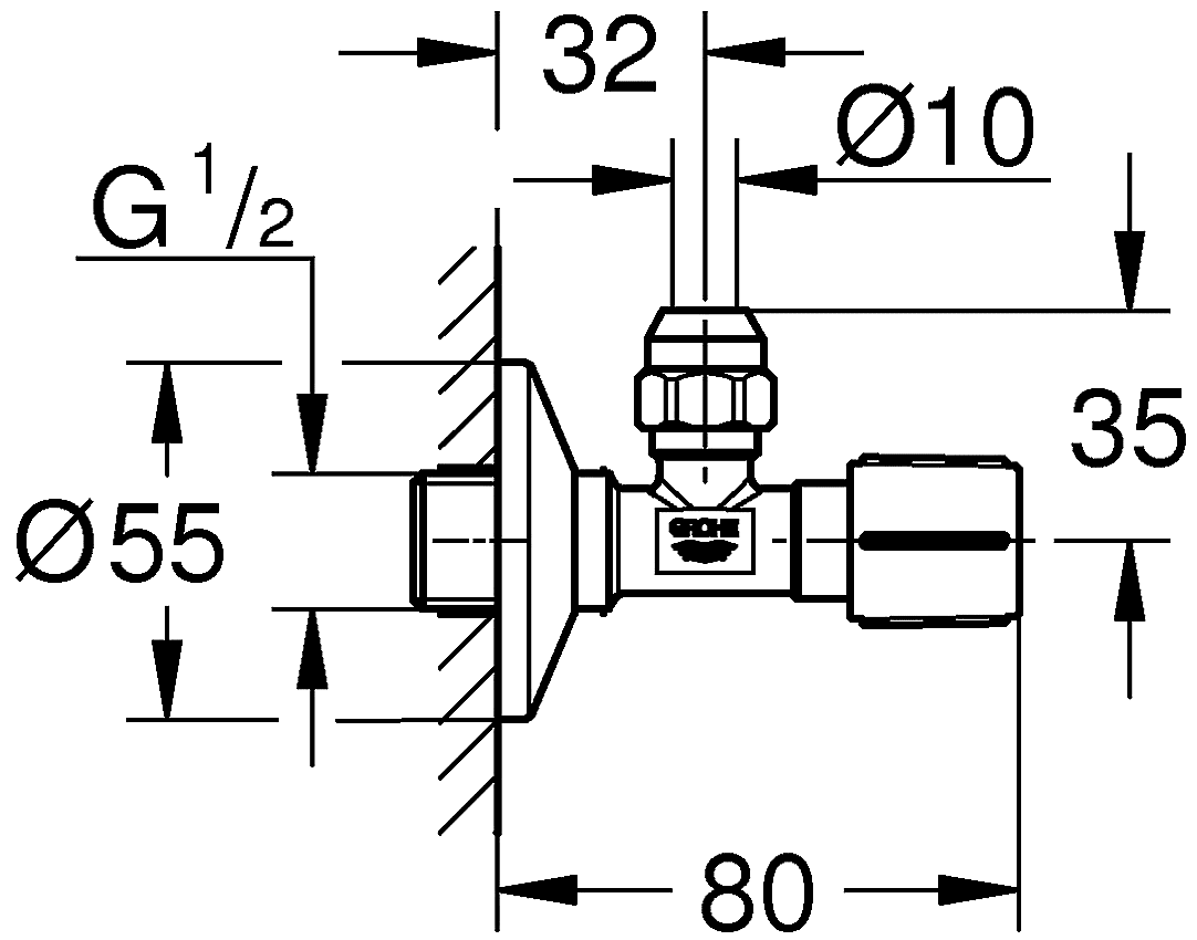 Grohe 22037 000 Угловой вентиль 1/2"x10 мм (3/8")