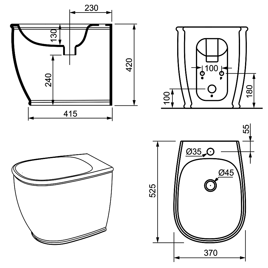 ArtCeram Azuley AZB002.01.00  Биде напольное 370x525