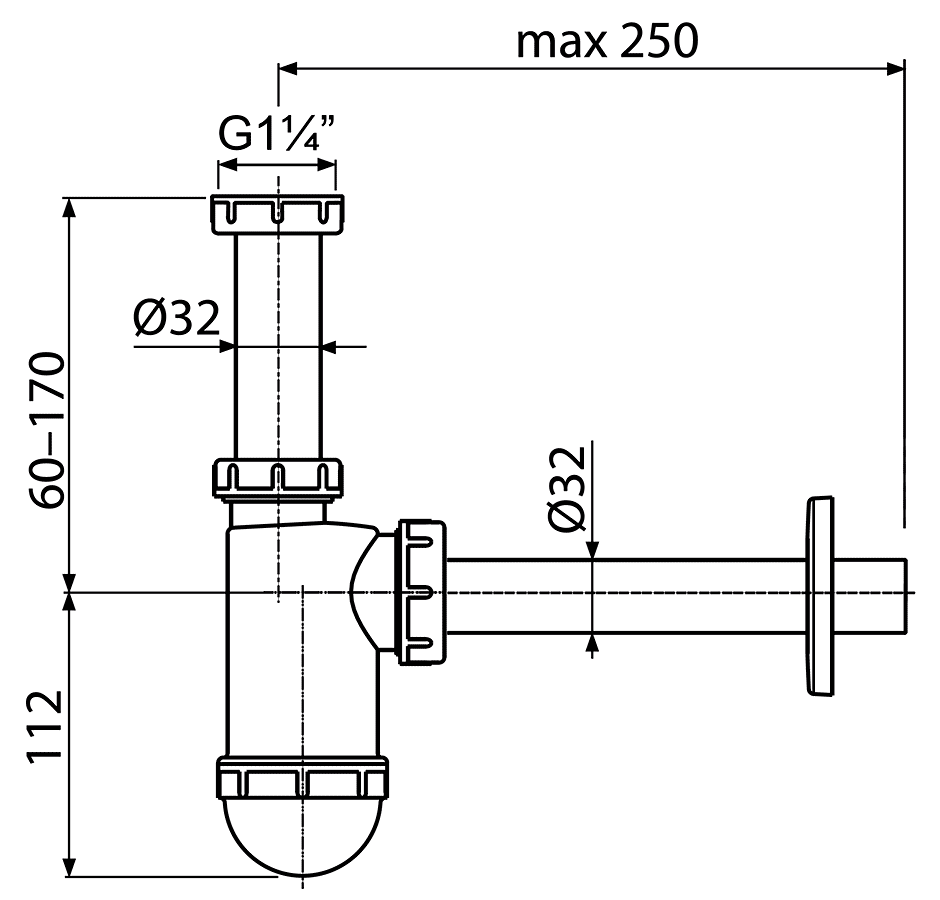 Alcaplast A430 Сифон 1-1/4"x32 для раковины с отводом