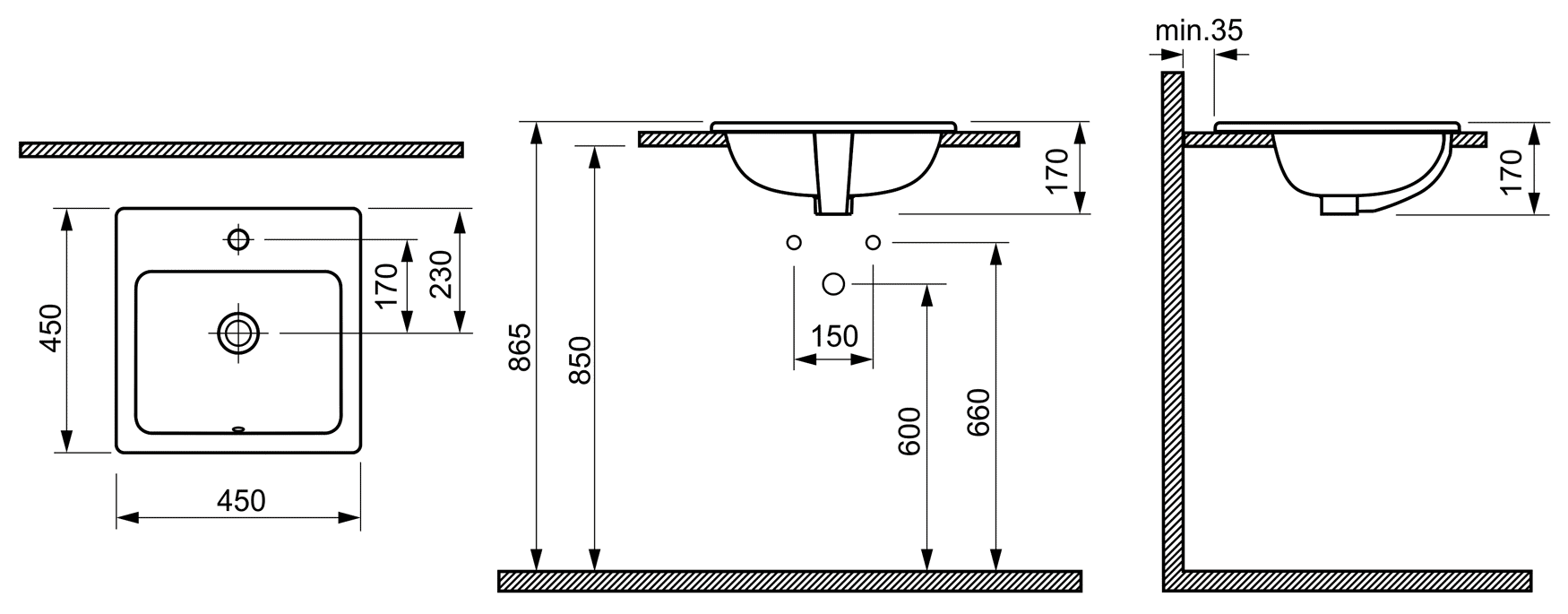 Vitra S20 5463B003-0001  Раковина встраиваемая 450x450