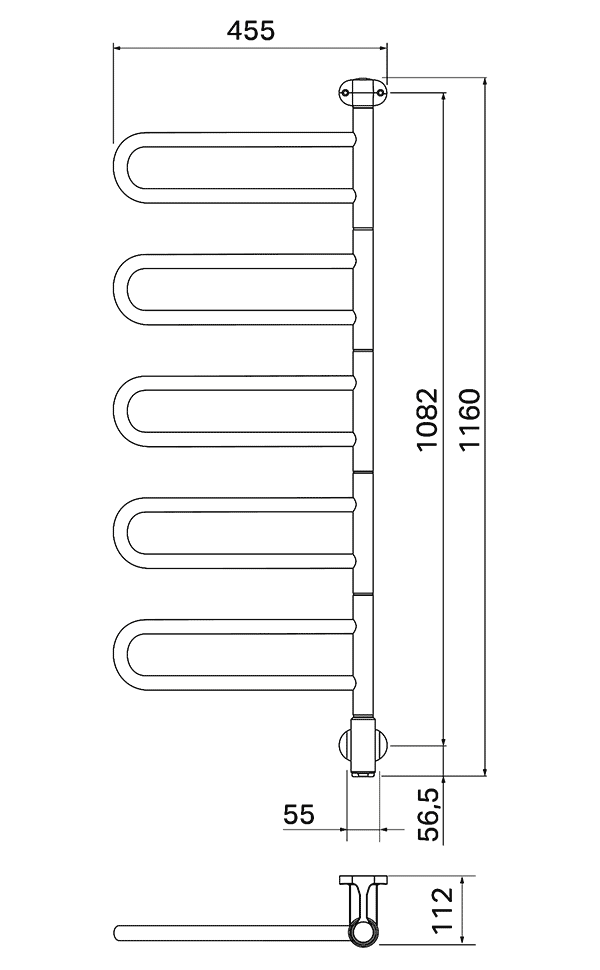 PAX Flex U 5/450 25-1017 Электрический полотенцесушитель 69 Вт (455x1160)