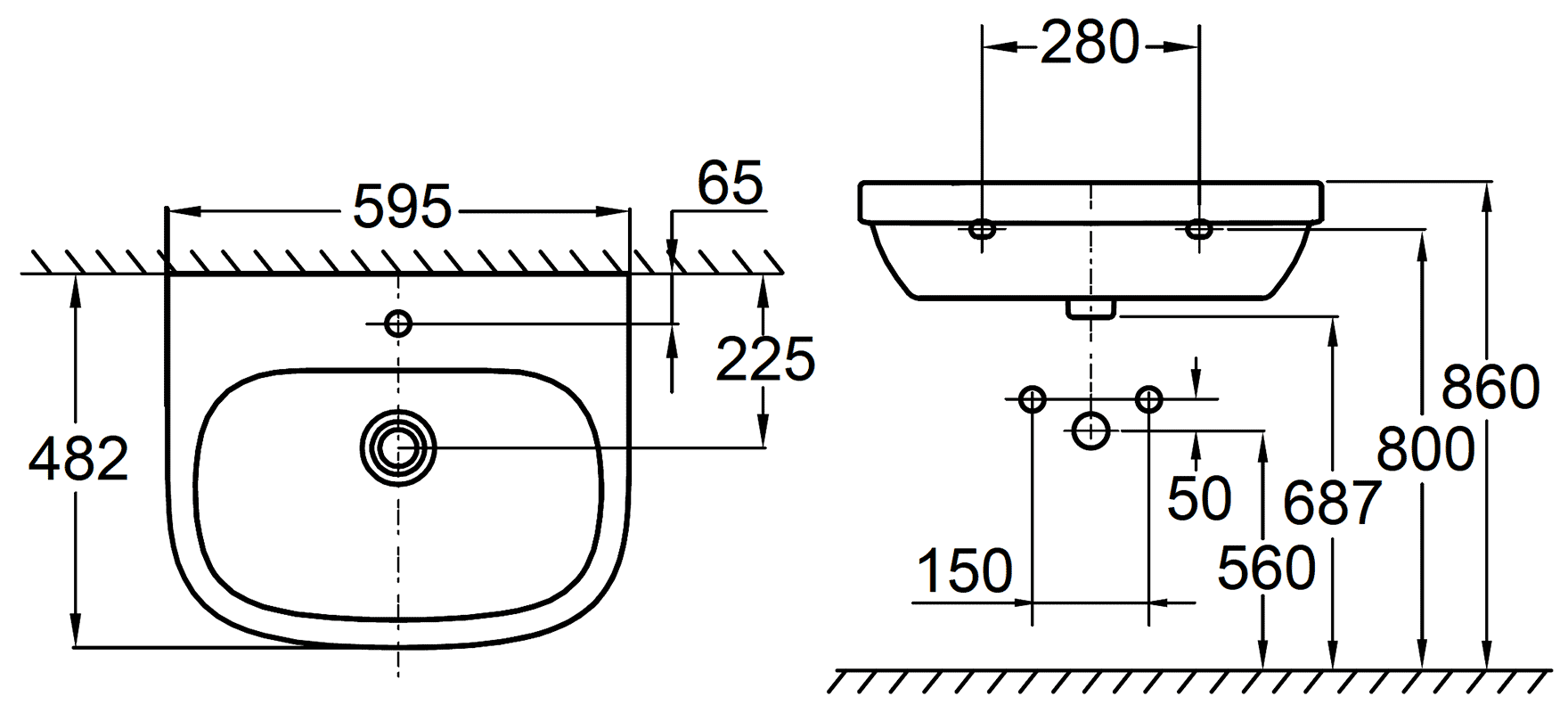 Grohe Euro Ceramic 39335 000 Раковина 595x482