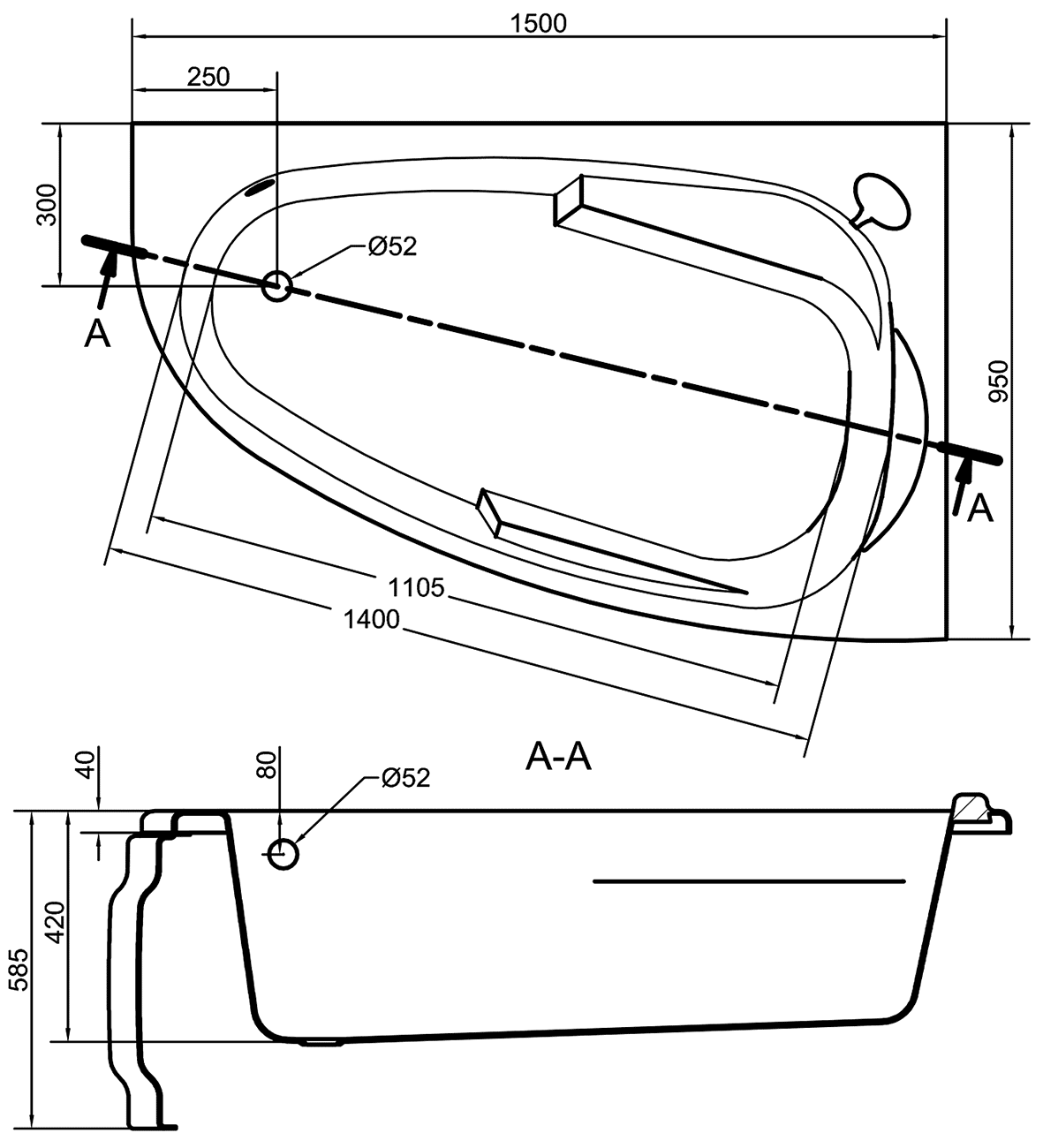 Cersanit Joanna WA-JOANNA*150-R Ванна акриловая 1500x950 (правая)