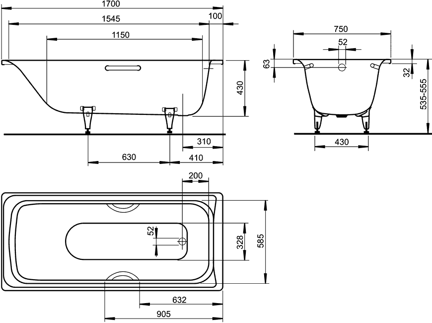 Kaldewei Sanilux Star Mod. 343  Ванна стальная 1700x750x430 с ручками