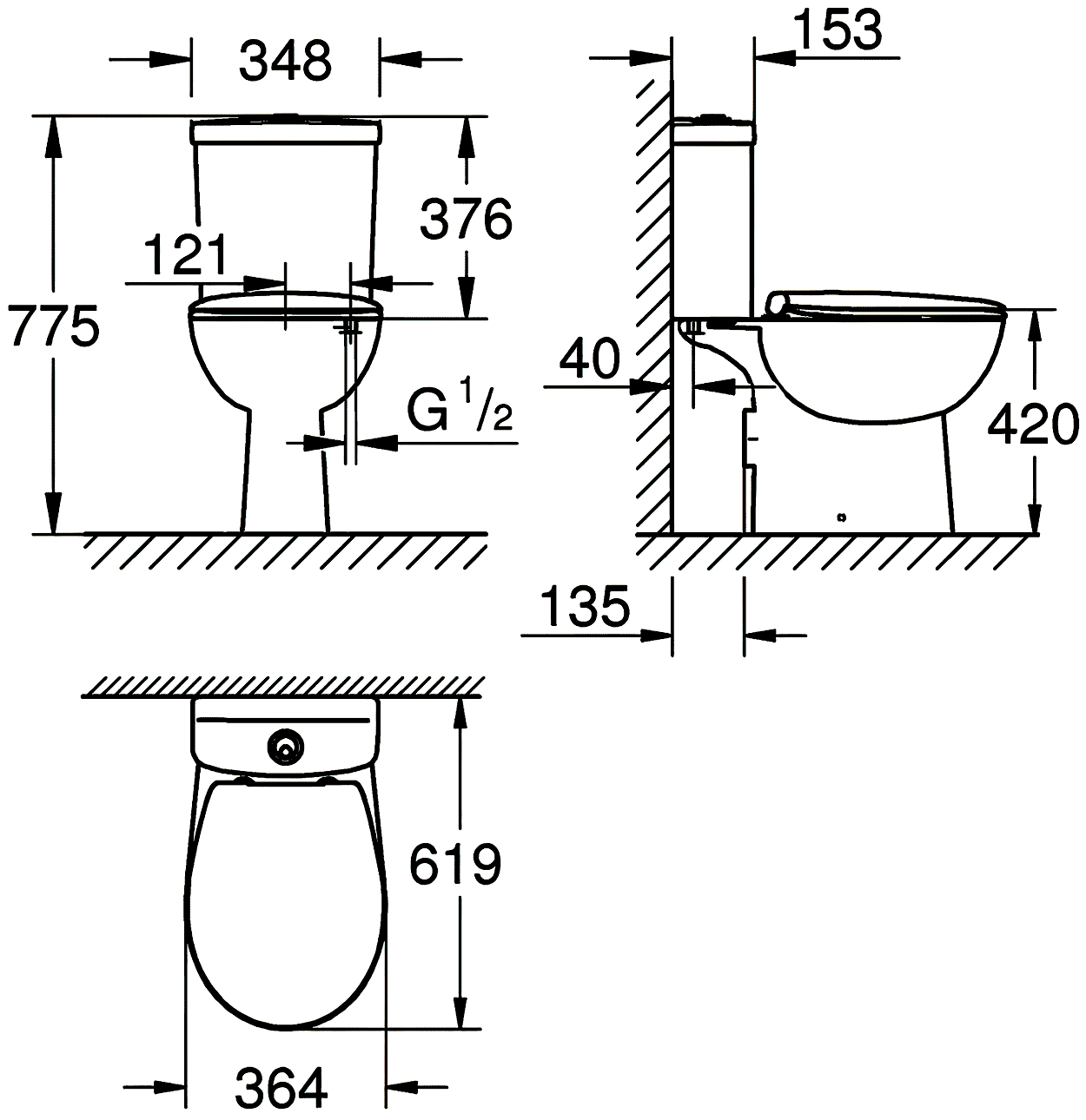 Grohe Bau Ceramic 39428/39436/39493 Унитаз-компакт с сиденьем SoftClose (горизонтальный выпуск)