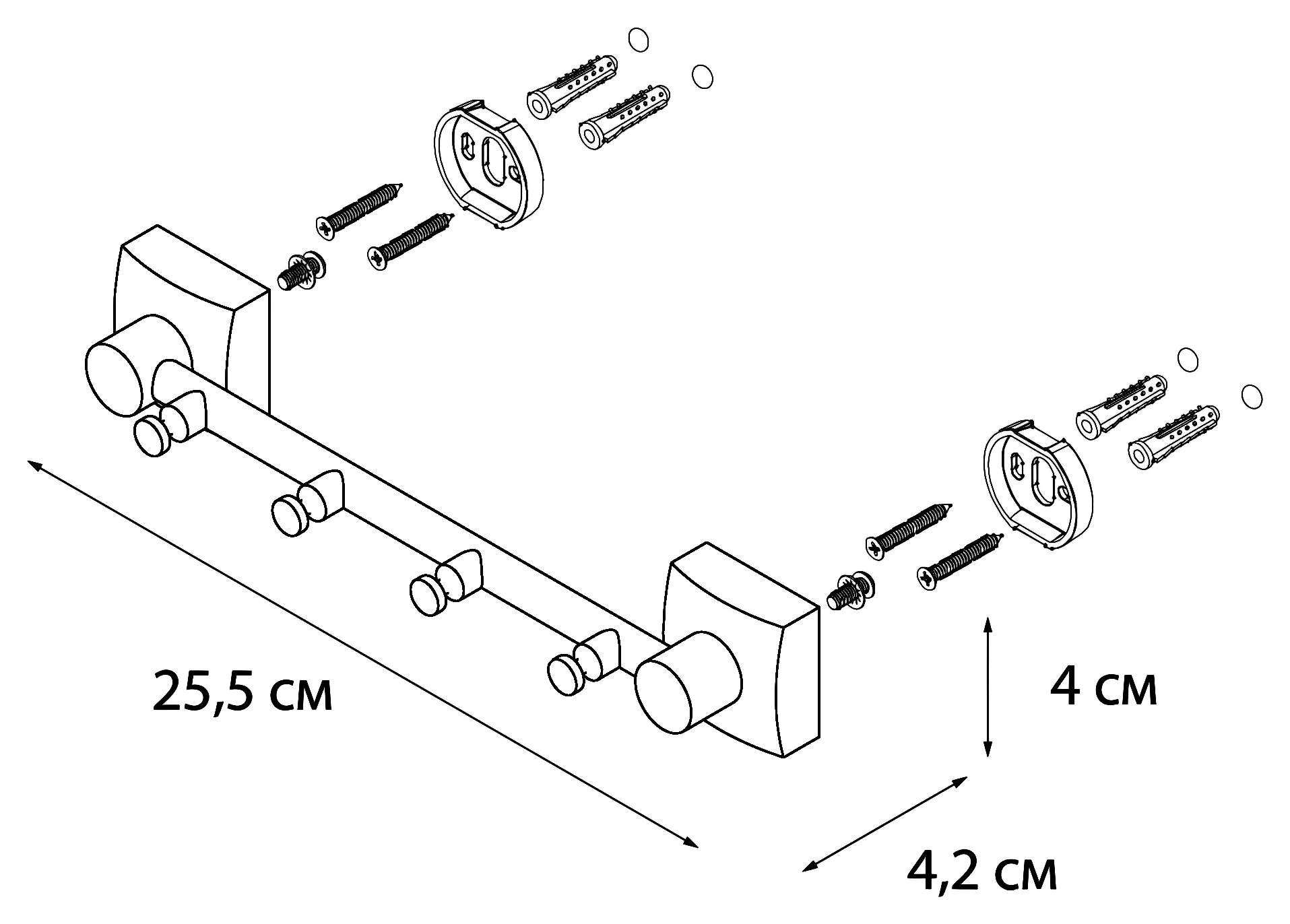 Fixsen Kvadro FX-61305-4 Планка с 4-мя крючками