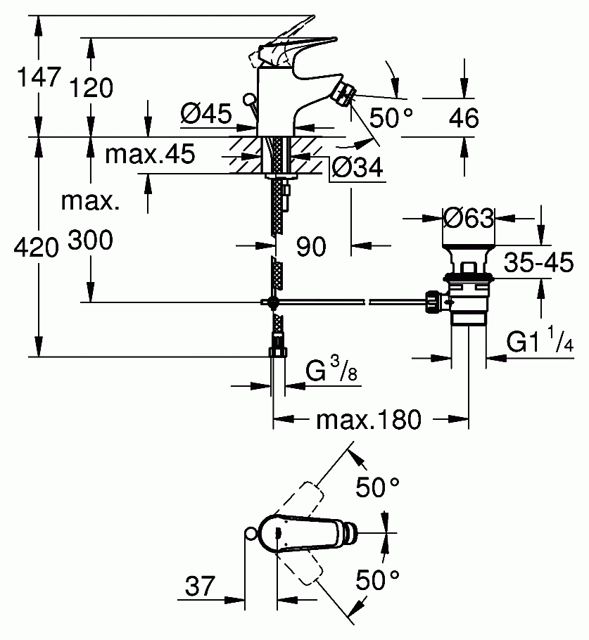 Grohe BauFlow 23754 000 Смеситель для биде