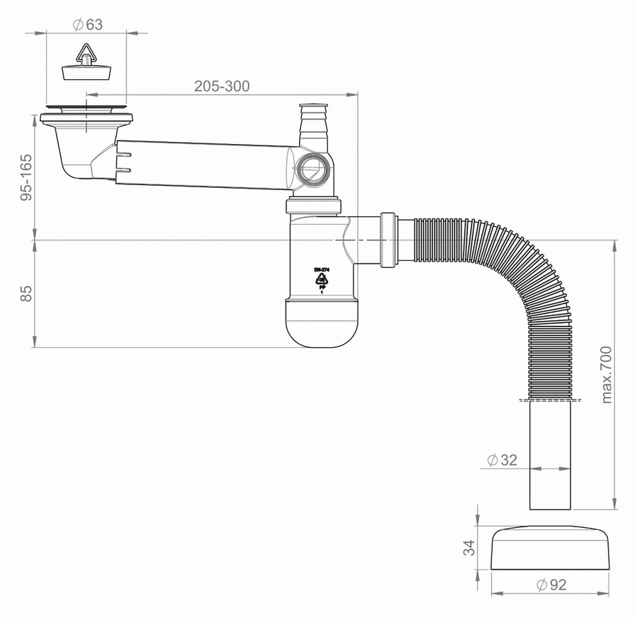 Prevex Preloc PR3-D4NF3-001 Сифон для раковины эконом со сливом и гофротрубой