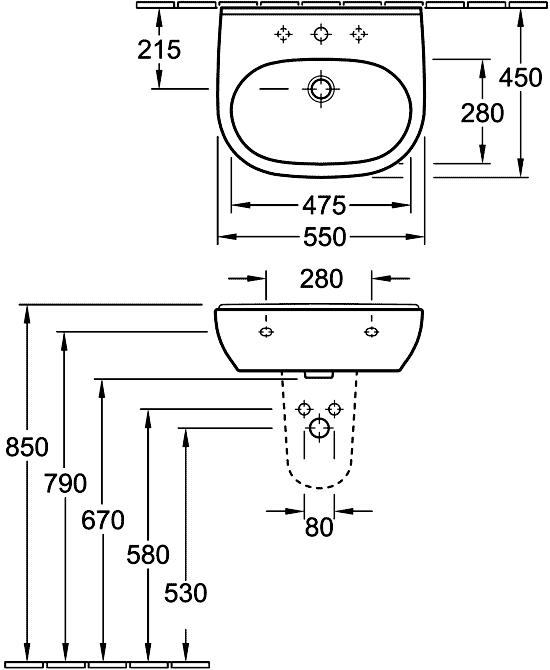 Villeroy&Boch O.novo 51605501/52660001 Раковина 550x450 с полупьедесталом