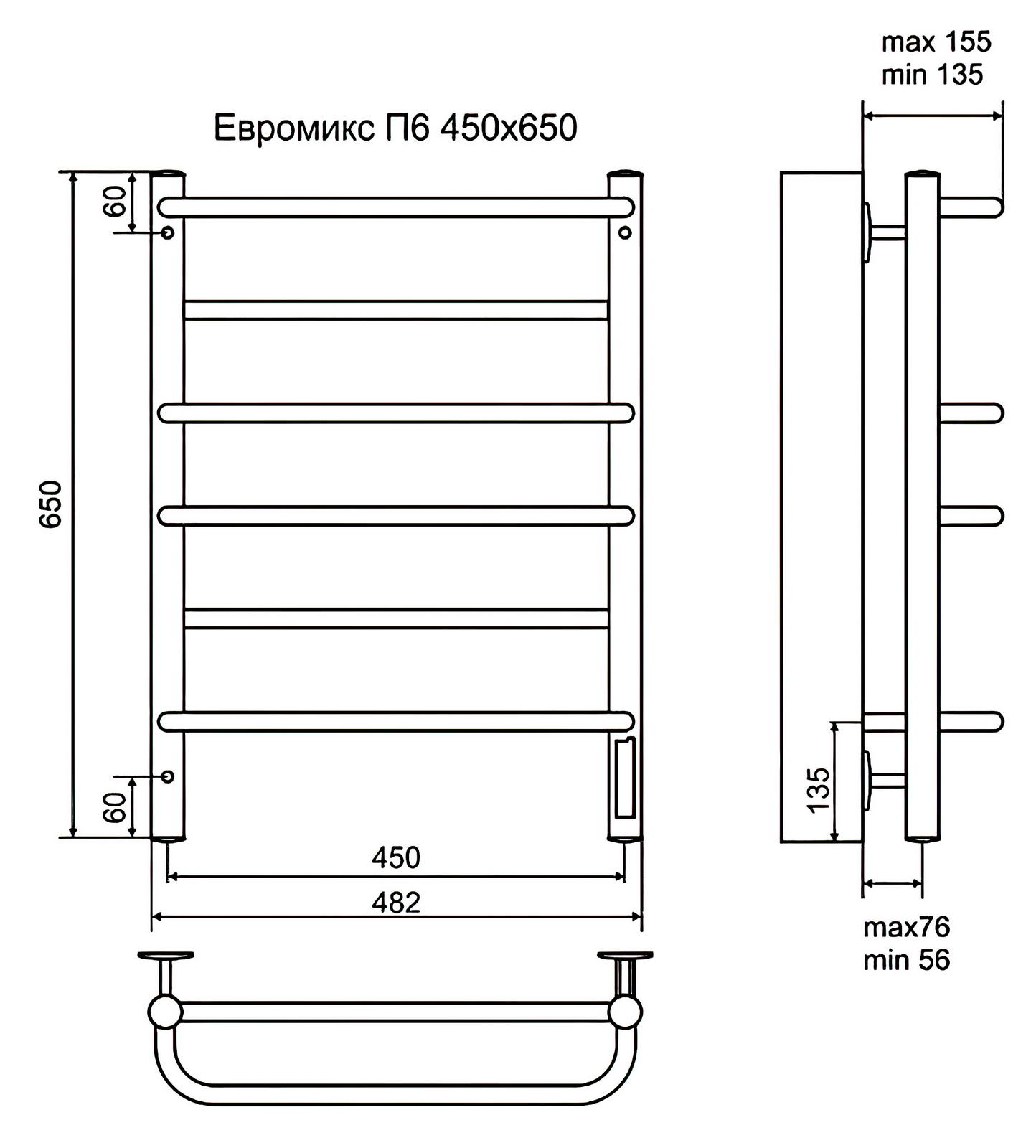 Terminus Евромикс П6 Полотенцесушитель электрический 450x650 (чёрный)