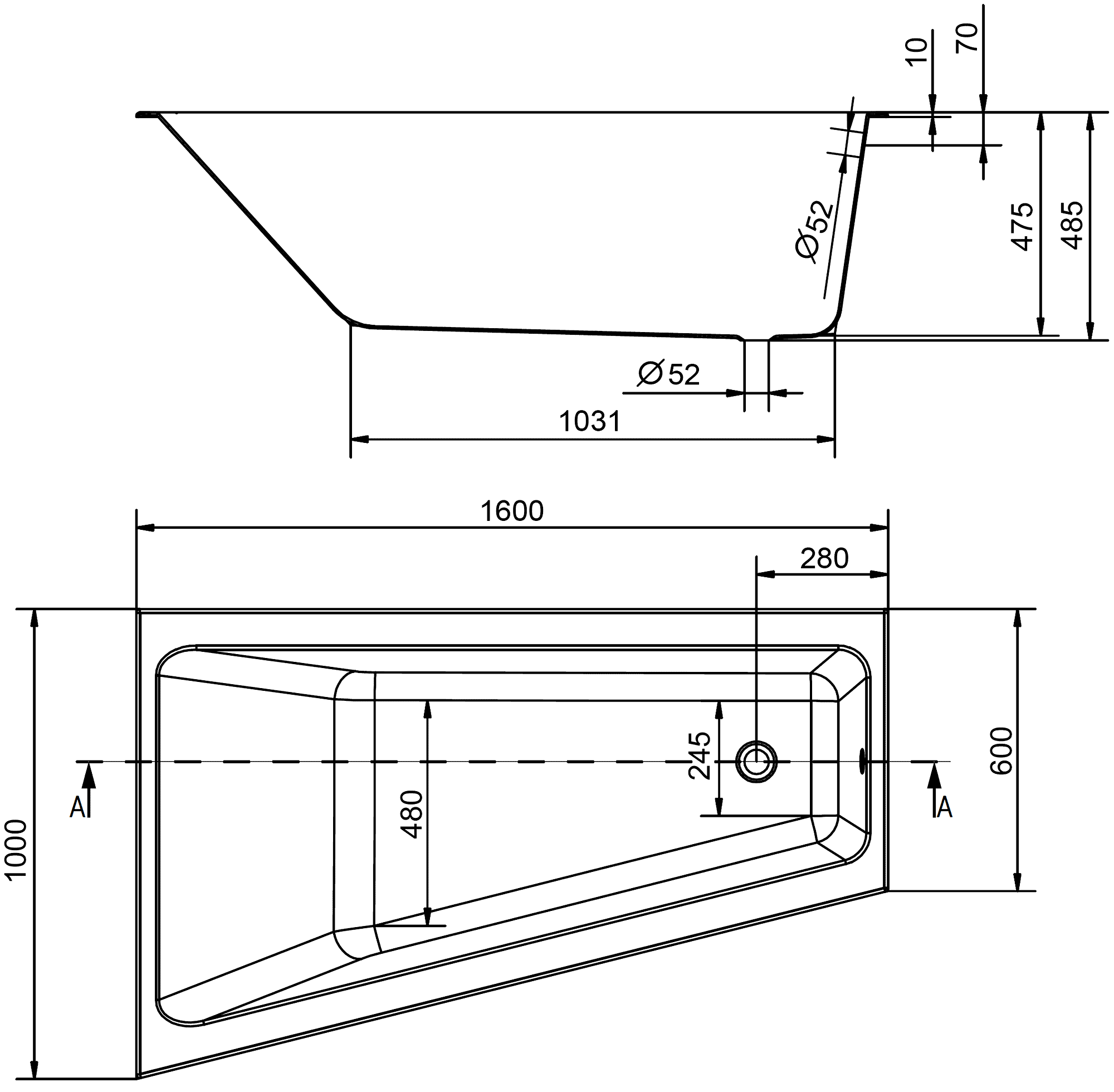 Cersanit Crea WA-CREA*160-L Ванна акриловая асимметричная 1600x100 (левая)
