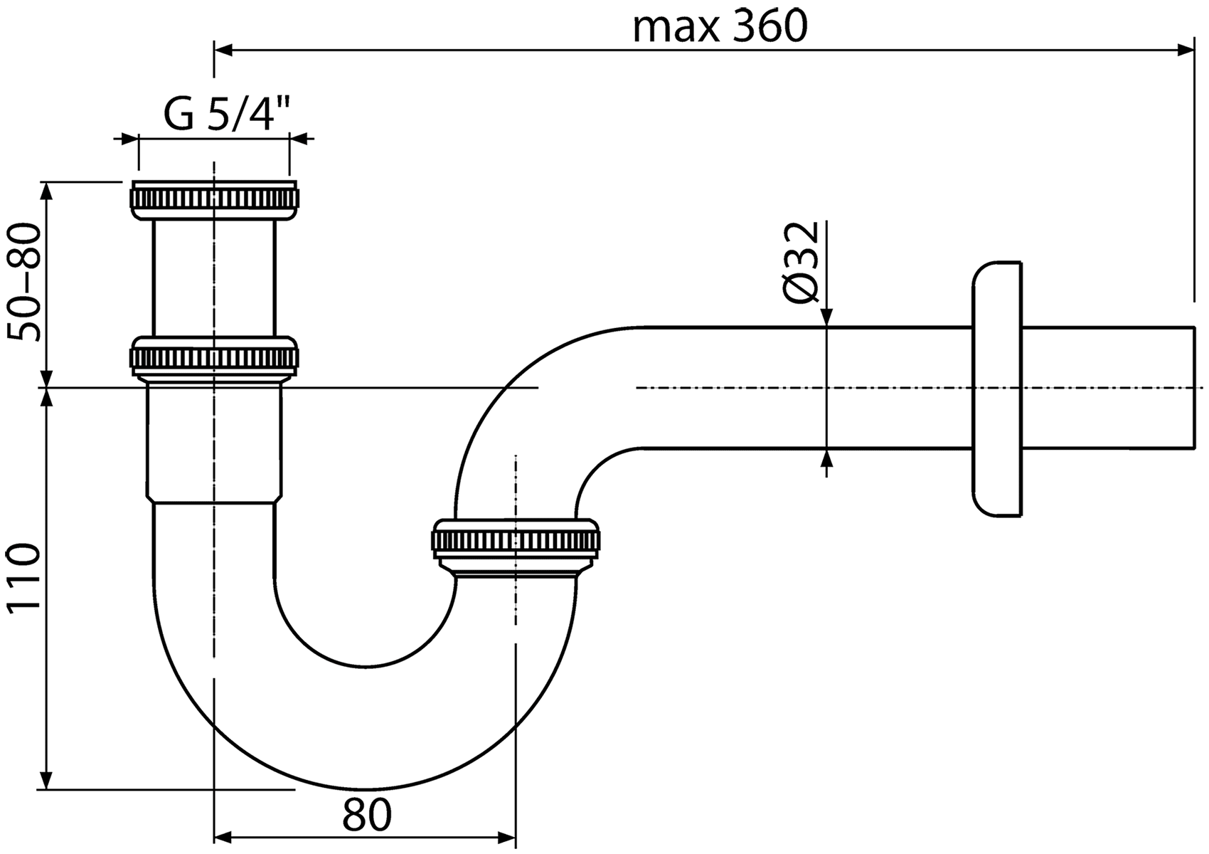 Alcaplast A45E Сифон для биде 1-1/4"x32 (металл)