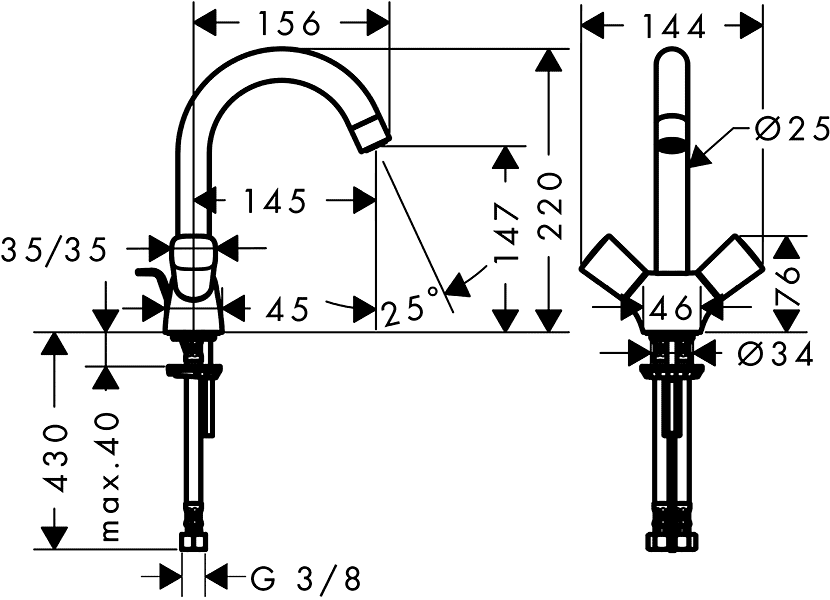 Hansgrohe Logis 71222000 Смеситель для раковины двухрукоятковый (ComfortZone 150)