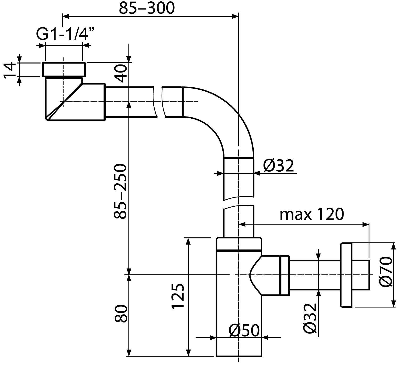 Alcaplast Design A403 Сифон латунный 1-1/4"x32 для раковины экономящий пространство