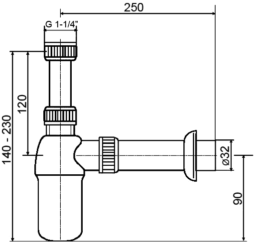 SANIT 31.009.00..0000 Сифон бутылочный для раковины 1-1/4"x32 (хром)