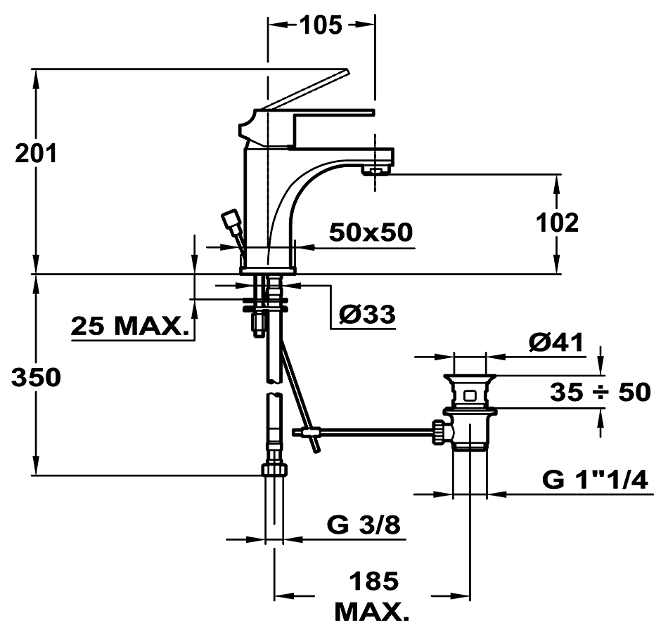 Teka Cuadro 38.342.02.1N Смеситель для раковины с донным клапаном (чёрный)