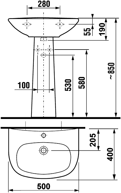 Jika Zeta 1039.0/1939.0 Раковина 500х400 с пьедесталом