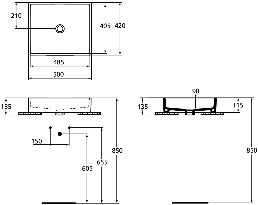 Ideal Standard Strada K0776 01  Раковина 500x420 свободностоящая