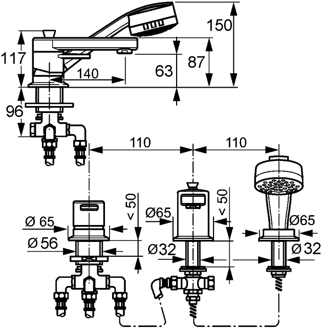 Kludi Zenta 38446 0575 Смеситель для ванны на 3 отверстия (монтаж на бортик ванны)