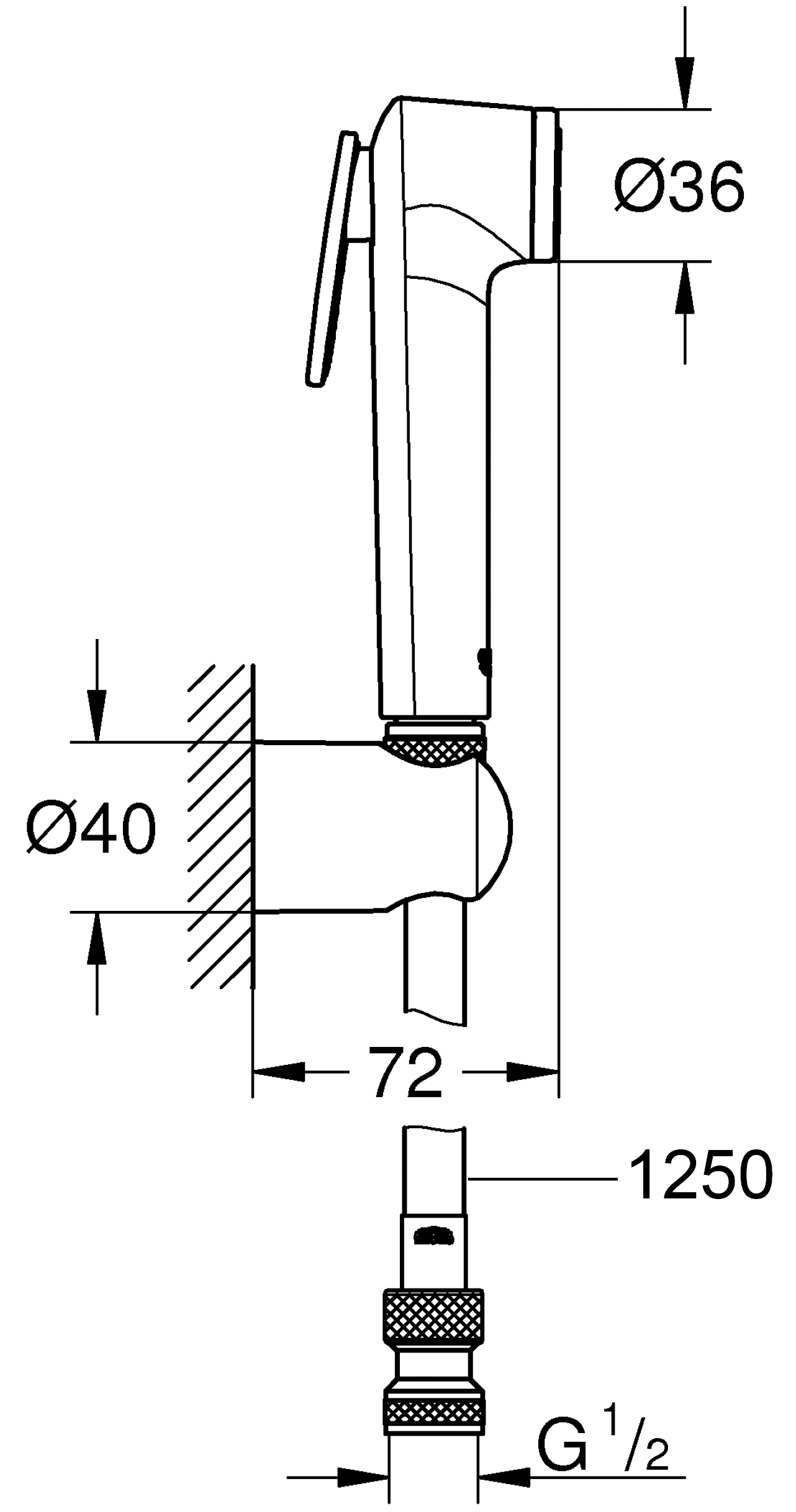 Grohe Tempesta-F 27513 001 Гигиенический душ со шлангом и держателем (шланг 1.25 м)