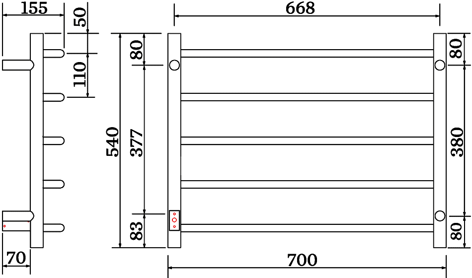 PAX Mambo 3707-4 Электрический полотенцесушитель 540x700 (5 ступеней) 50Вт