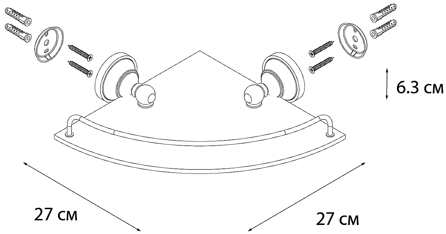 Fixsen Bogema FX-78503AG  Полка угловая стеклянная (золото)