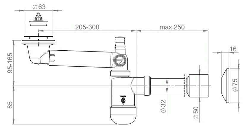 Prevex Preloc  PR3-D4N35-001 Сифон для раковины эконом со сливом и отводом