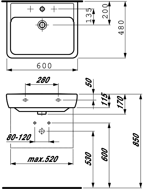 Laufen PRO 8.1895.2.000.104.1  Раковина 600х480