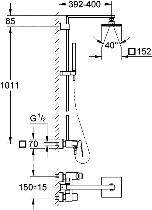 Grohe Eurocube System 23147 001 Душевая система со смесителем