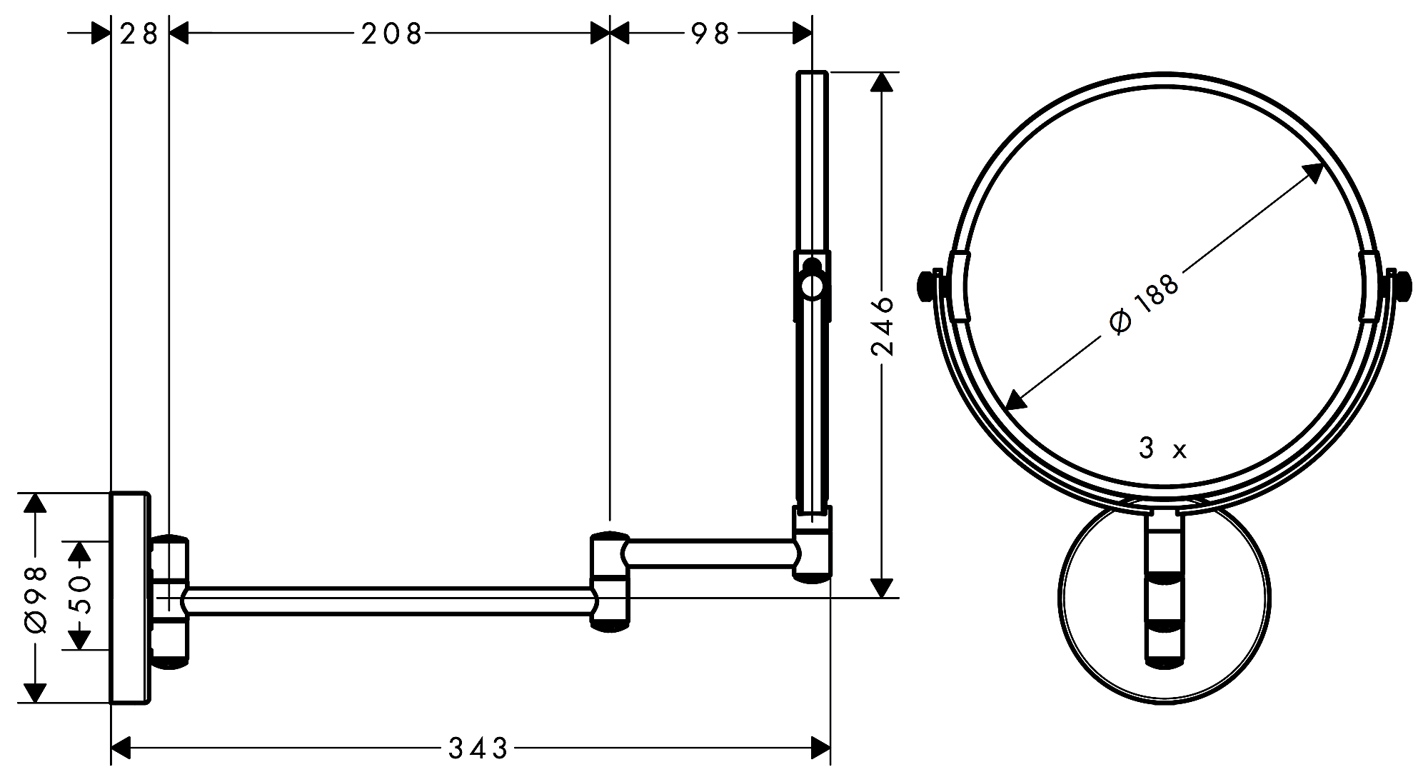 Hansgrohe Logis Universal 73561 000 Зеркало косметическое настенное 3x