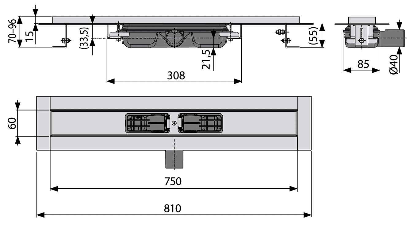 Alcaplast APZ101-750 Low Дренажный канал 750 мм с сифоном (горизонтальный выпуск)