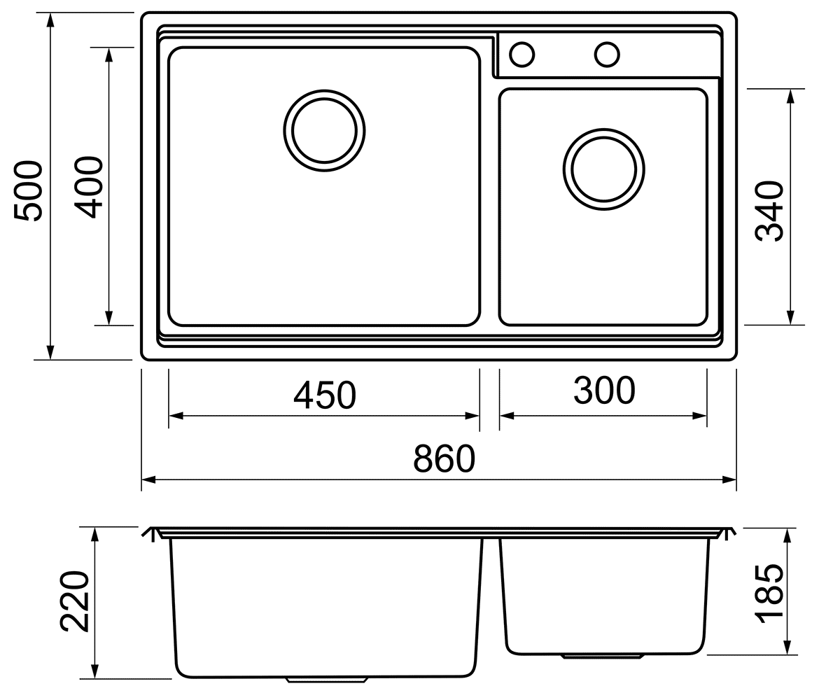 Seaman Eco Roma SMR-8650B  Кухонная мойка 860x500 двухчашевая