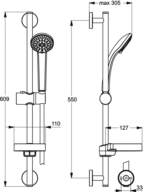 Ideal Standard IdealRain S3 B9503AA  Душевой гарнитур 3 режима (штанга 0.6 м)