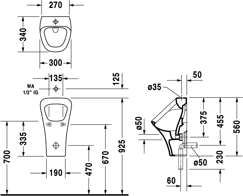 Duravit DuraStyle 280530 Писсуар с внешним подводом воды