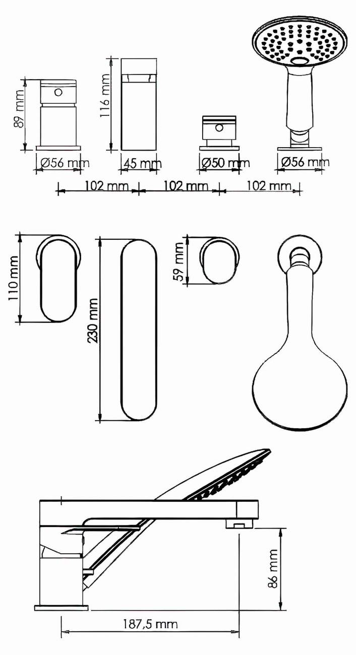 WasserKraft Elbe 7455 Смеситель на бортик ванны на 4 отверстия (чёрный)