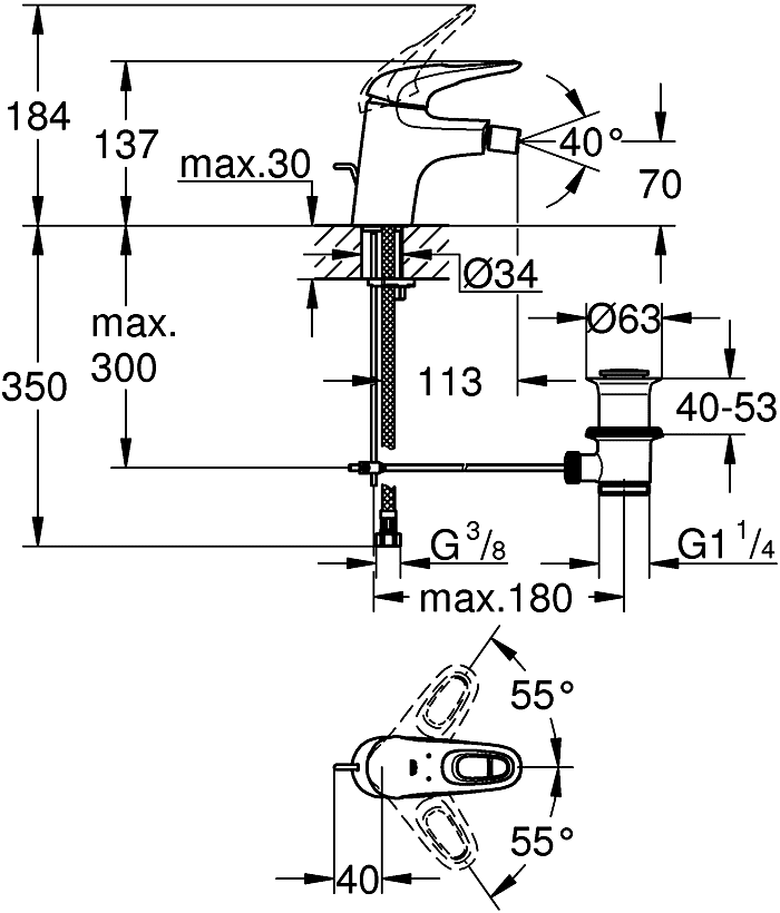 Grohe Eurostyle 33565 003 Смеситель для биде с донным клапаном