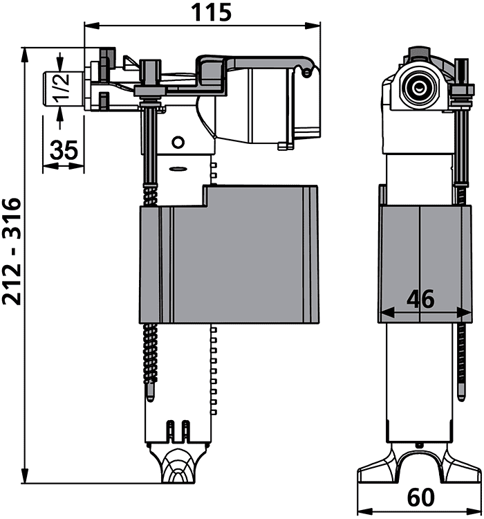 Sanit 510 25.002.00..0000 Наборное устройство для унитаза G1/2x35 (боковой подвод воды)