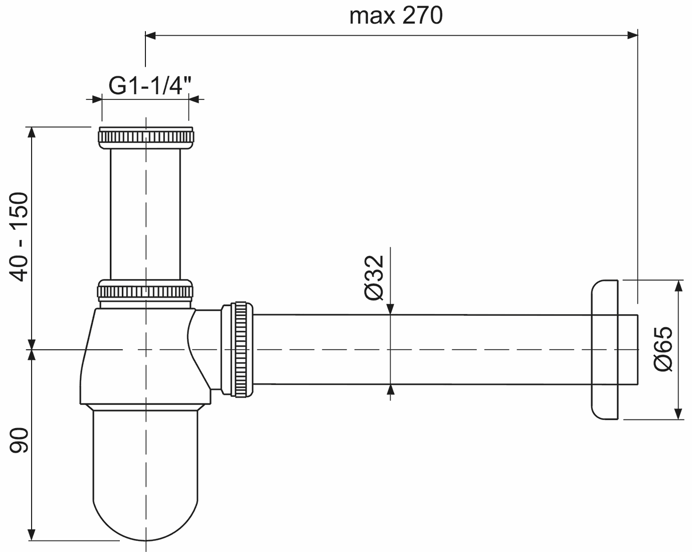 Remer 970Z DO Сифон для раковины 1-1/4"x32 (золото)