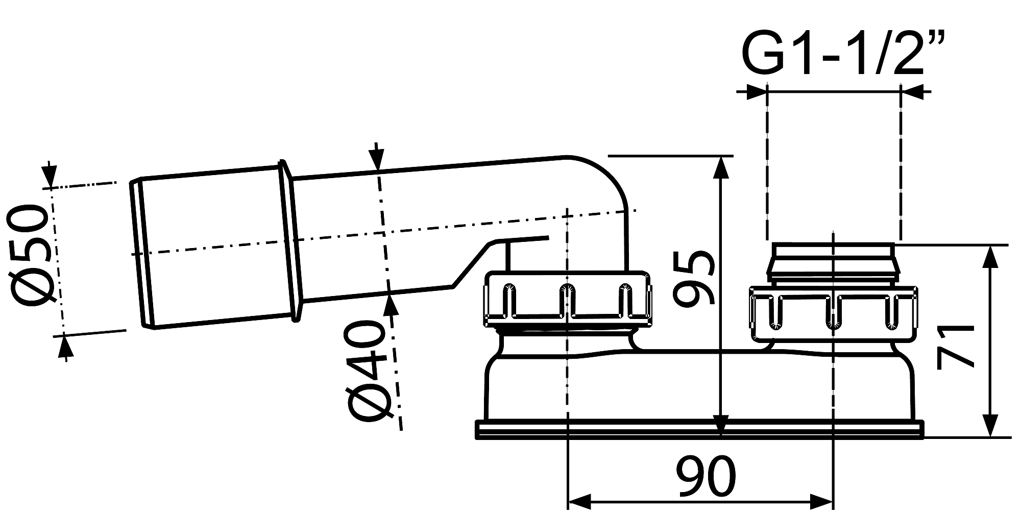 Alcaplast A53-DN50 Сифон для ванны G1-1/2"x40/50