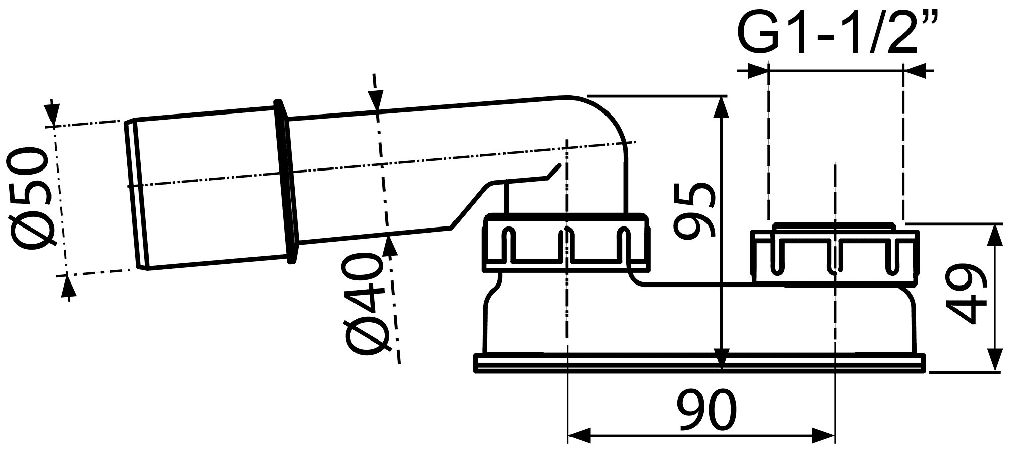 Alcaplast A533-DN50 Сифон для ванны G1-1/2"x40/50 низкий