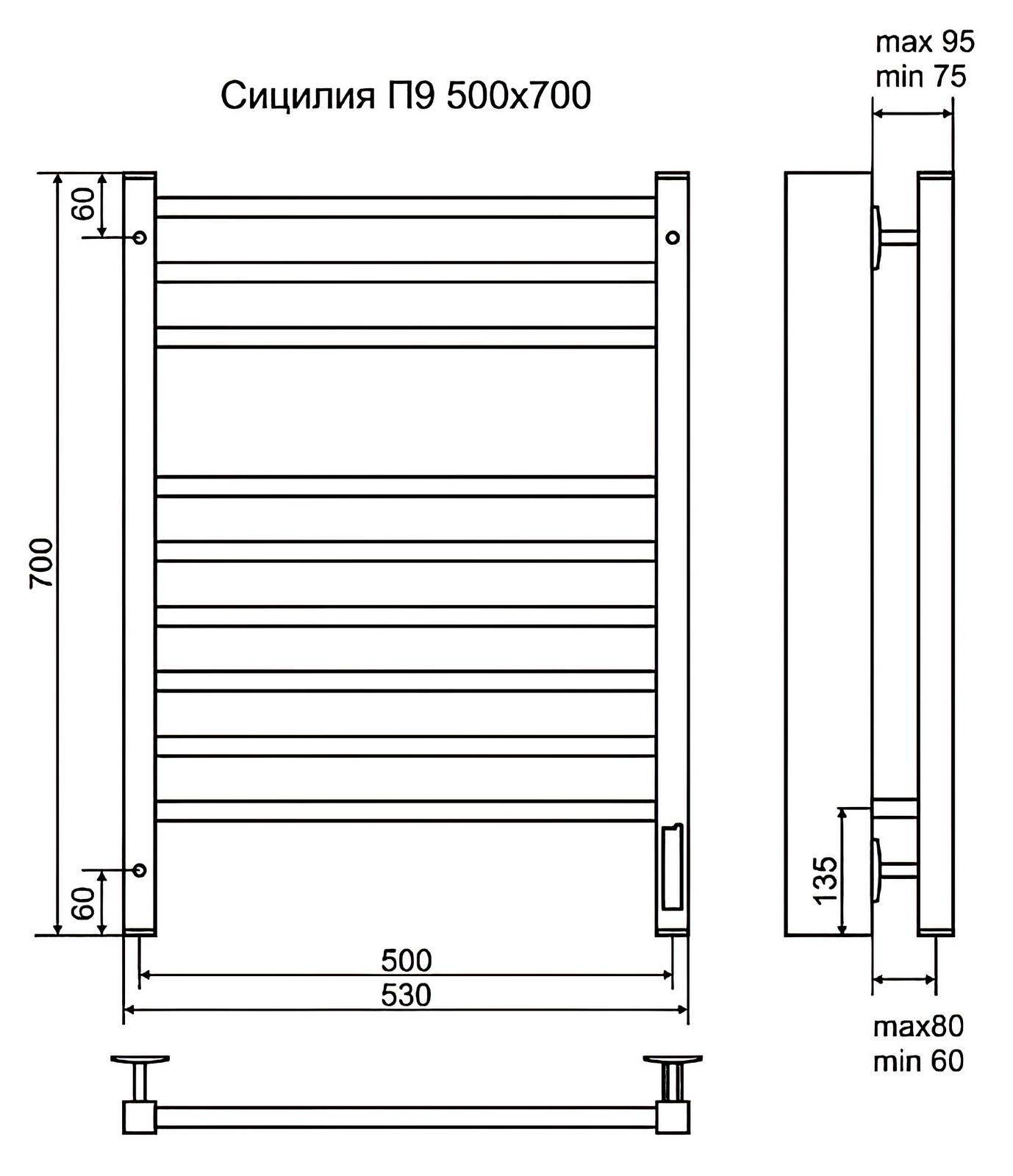 Terminus Сицилия П9 Полотенцесушитель электрический 500x700